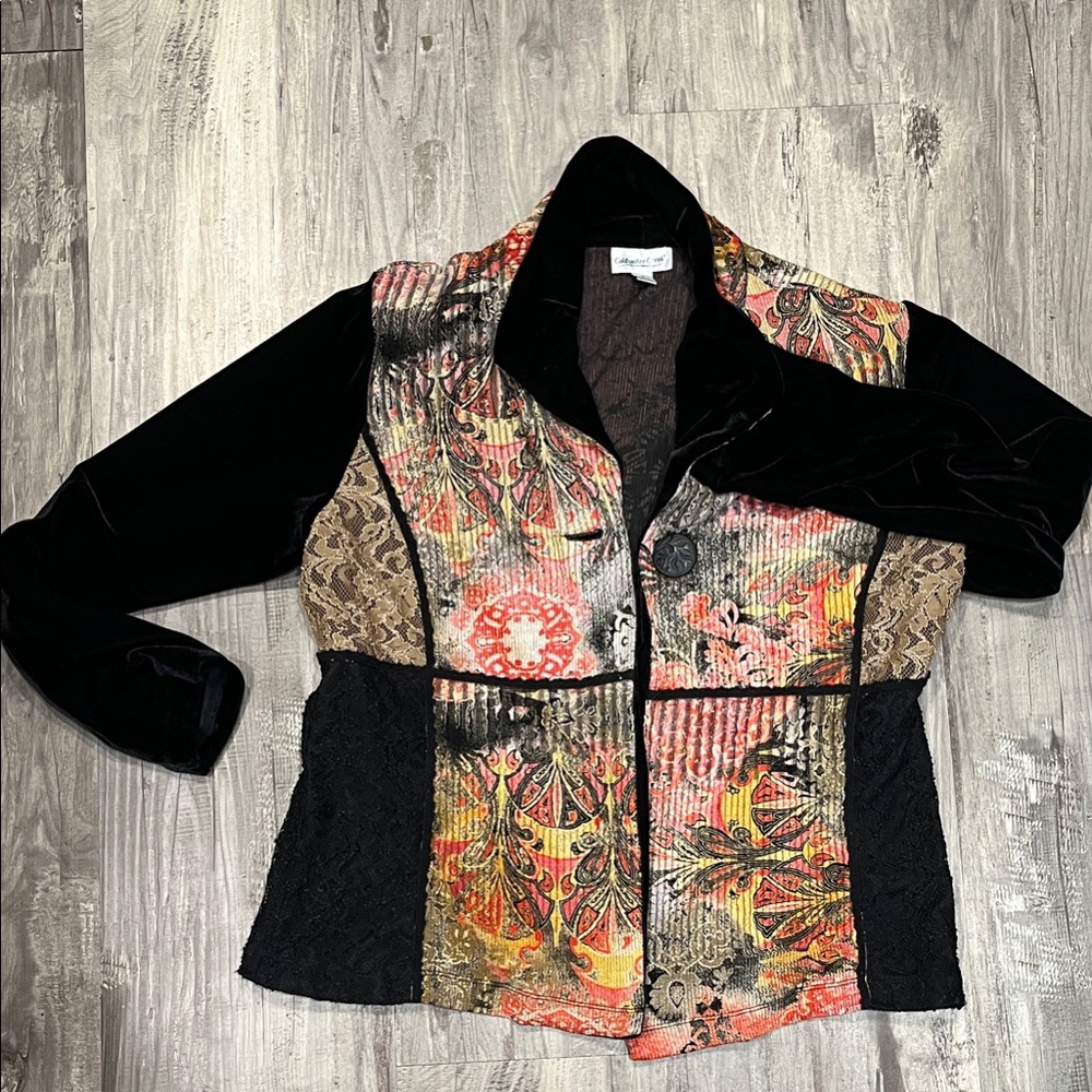 Coldwater Creek Black and Multicolor Velvet Blazer